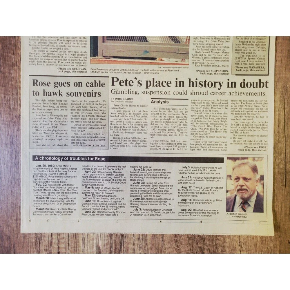 1989 Aug: Cincinnati Enquirer MLB Baseball - Reds Pete Rose Suspended/Banished!